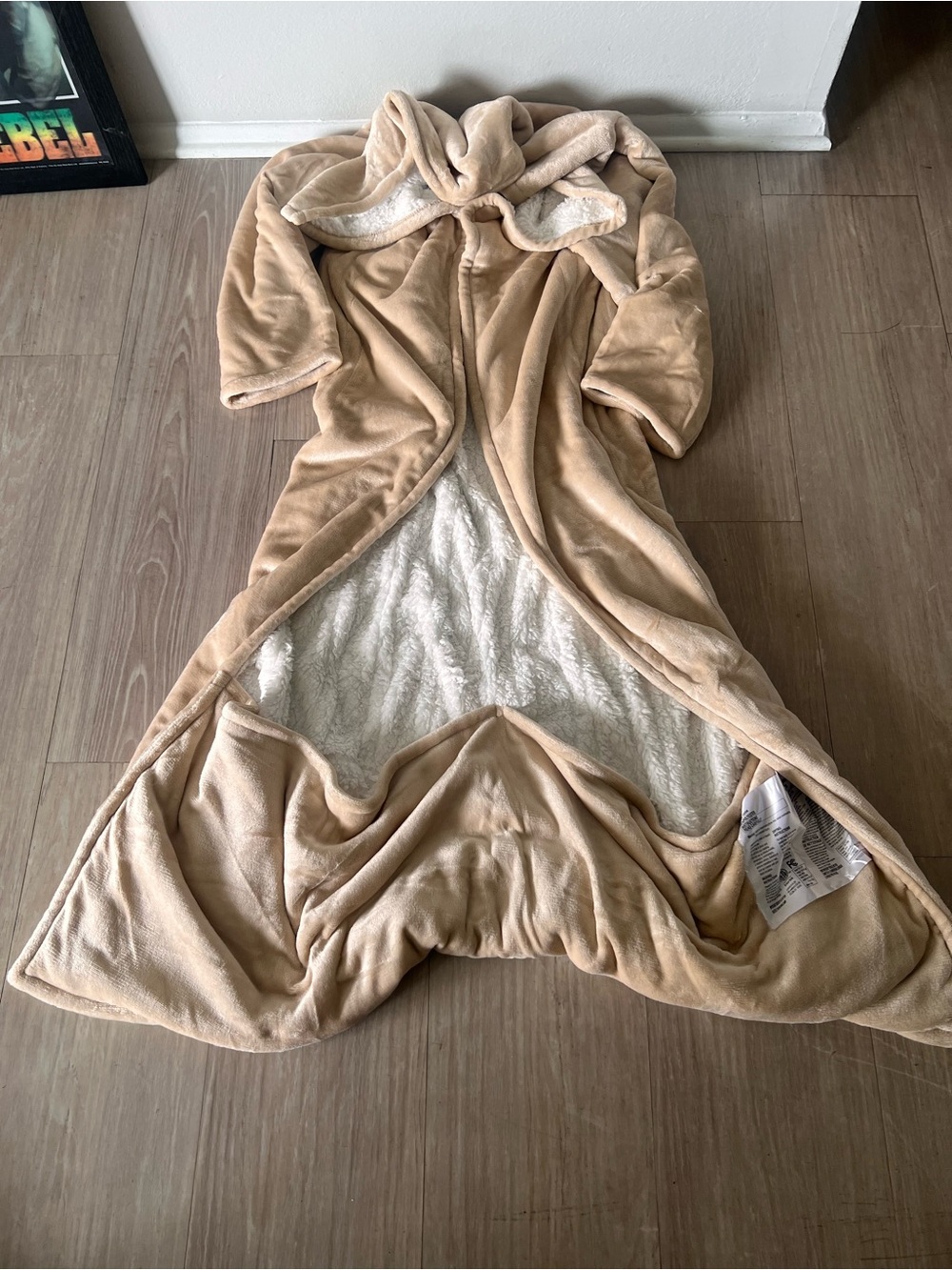Plush Hooded Wearable Blanket - Beige with White Sherpa Lining